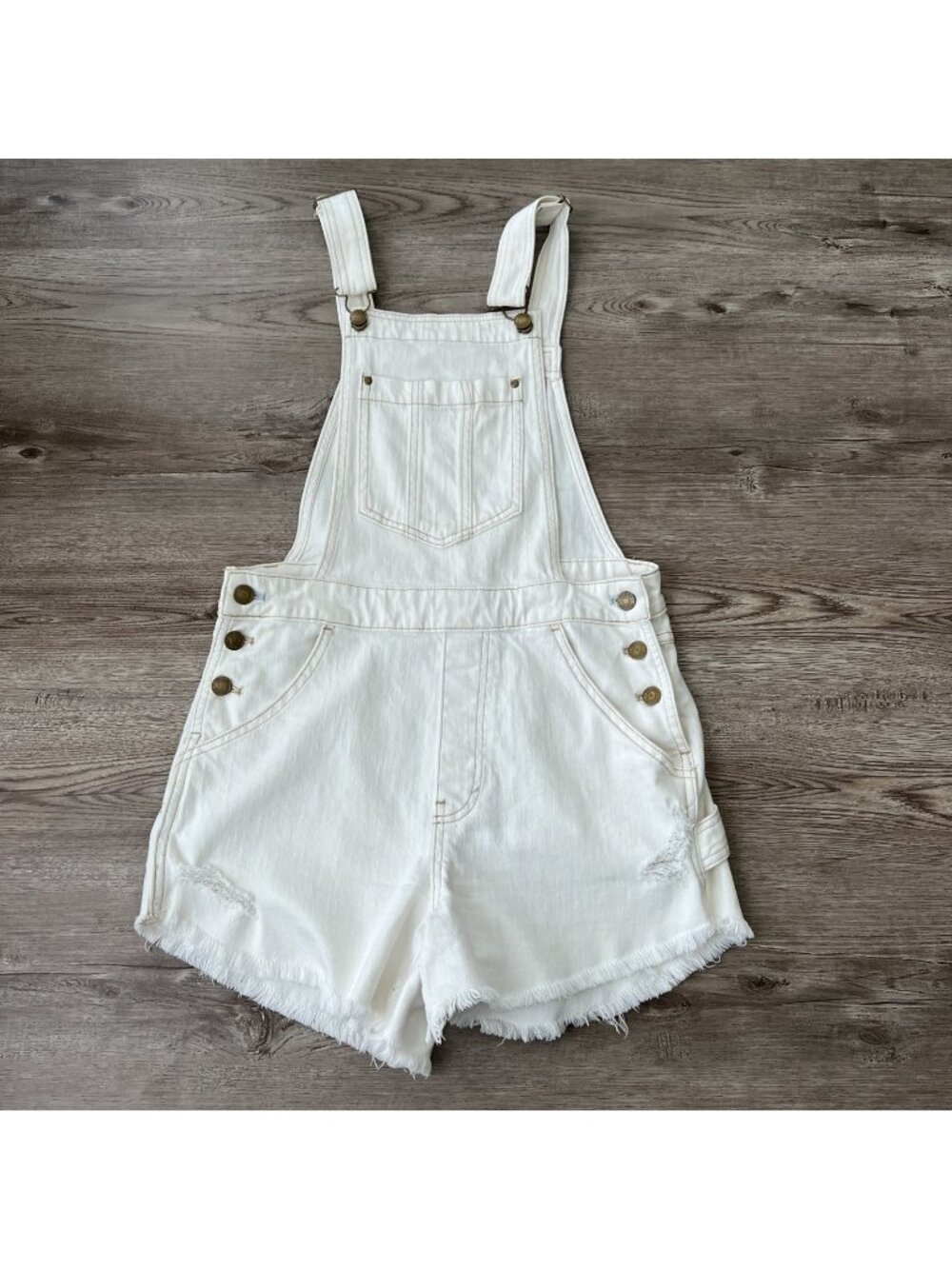 Pilcro Anthropologie White Denim Short Overalls Womens 27 Cut Off Raw Hem 3"